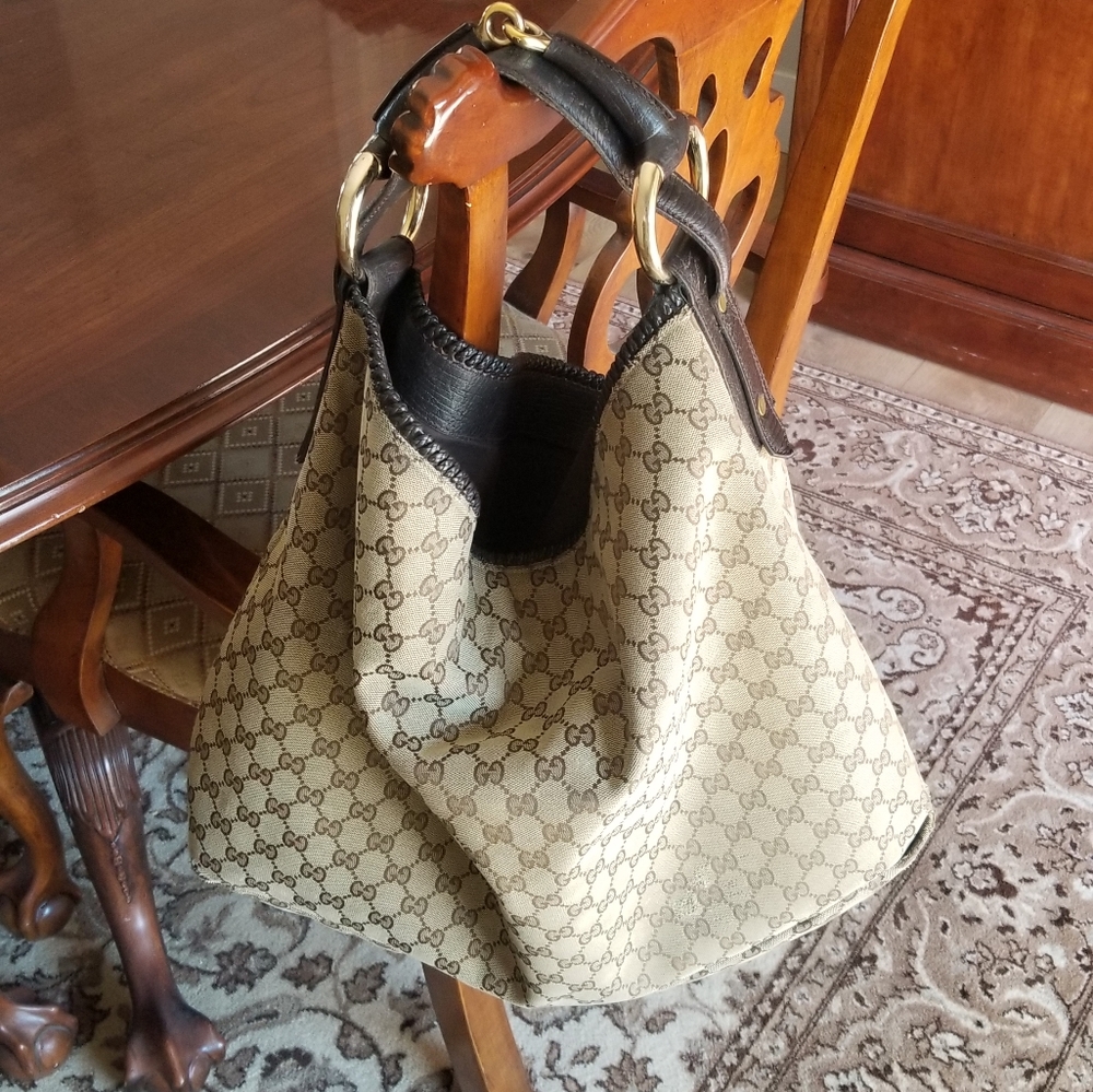 Authentic Gucci Monogram Horse Bit XL Hobo